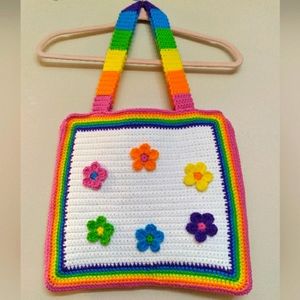 🌈🌼Crazy Daisy Crochet Tote Bag☀️🌈
